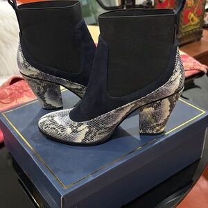 Design History Black and Gray Snake Print Ankle Boots